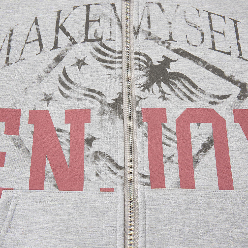 Zip Up Graphic Hoodie – MAKE MYSELF ENJOY Eagle Print Streetwear Sweatshirt