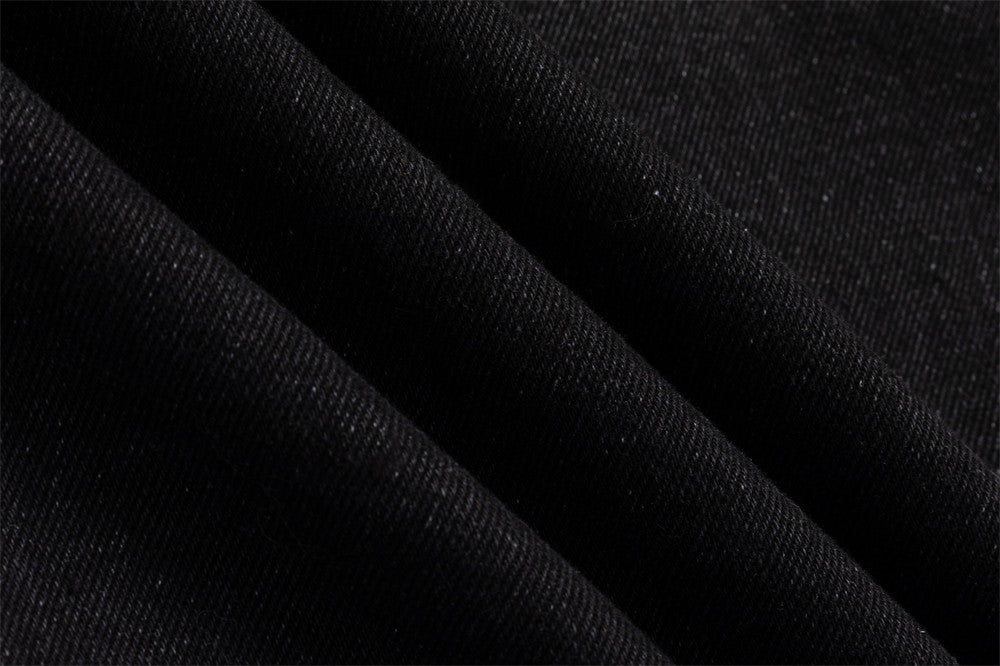 Black Jean Jacket Men – Punk Washed Denim with Metal Ring Hardware