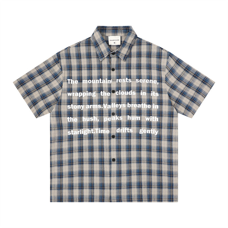 Oversized Plaid Short-Sleeve Shirt with Letter Print