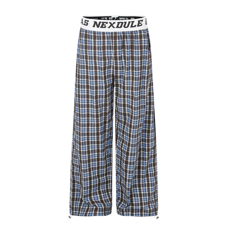 Plaid Wide-Leg Pants with Logo Elastic Waistband