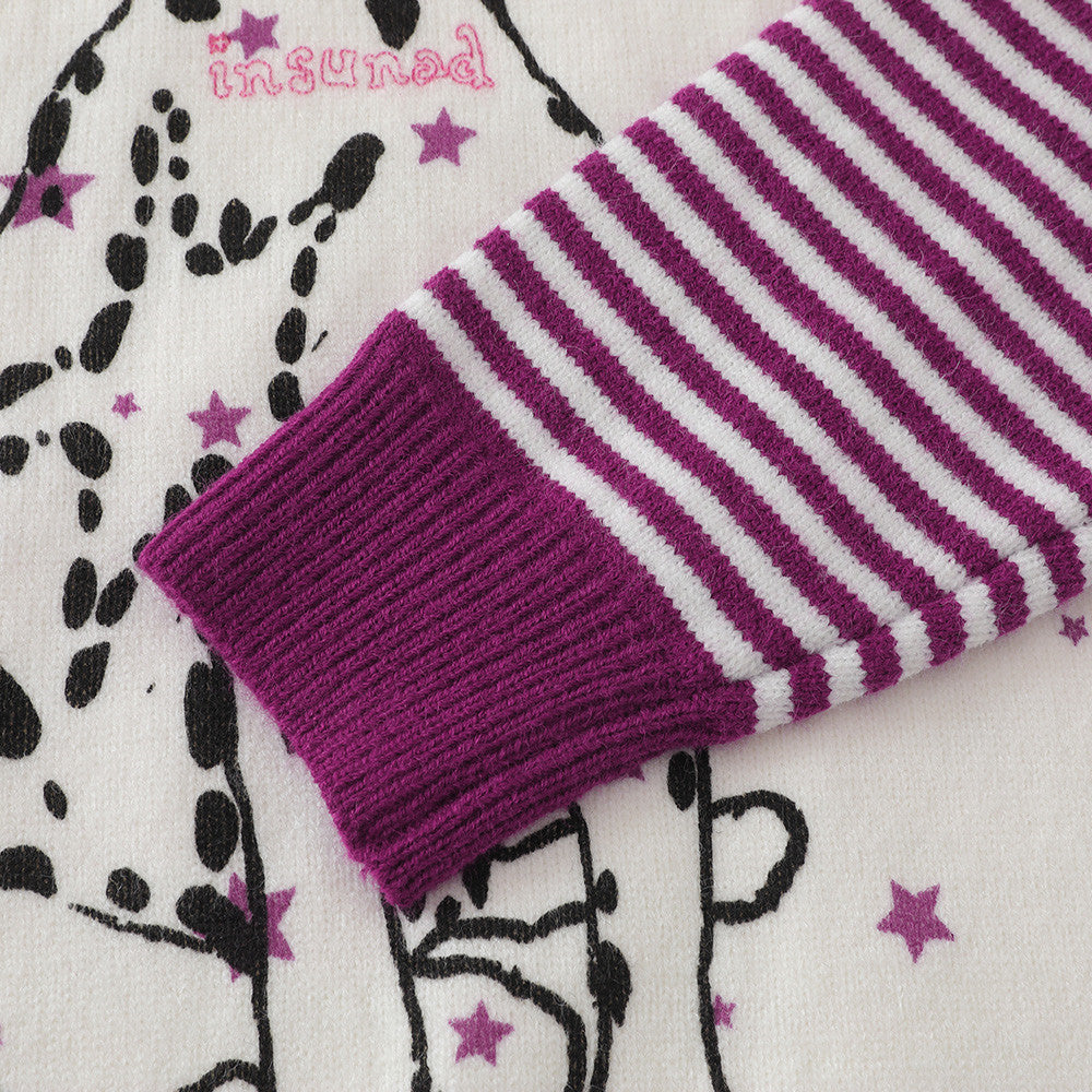 Dalmatian Star Print Crew Neck Sweater with Striped Raglan Sleeves