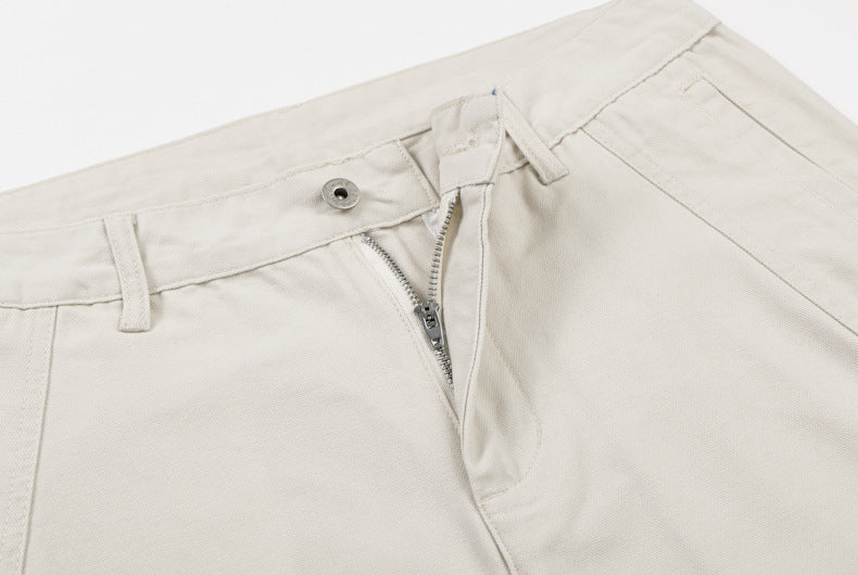 Cream front waistband with zipper fly and top button