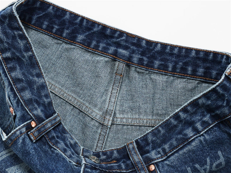 Men's Wide Straight-Leg Jeans – Allover City Names & Lightning Bolt Print