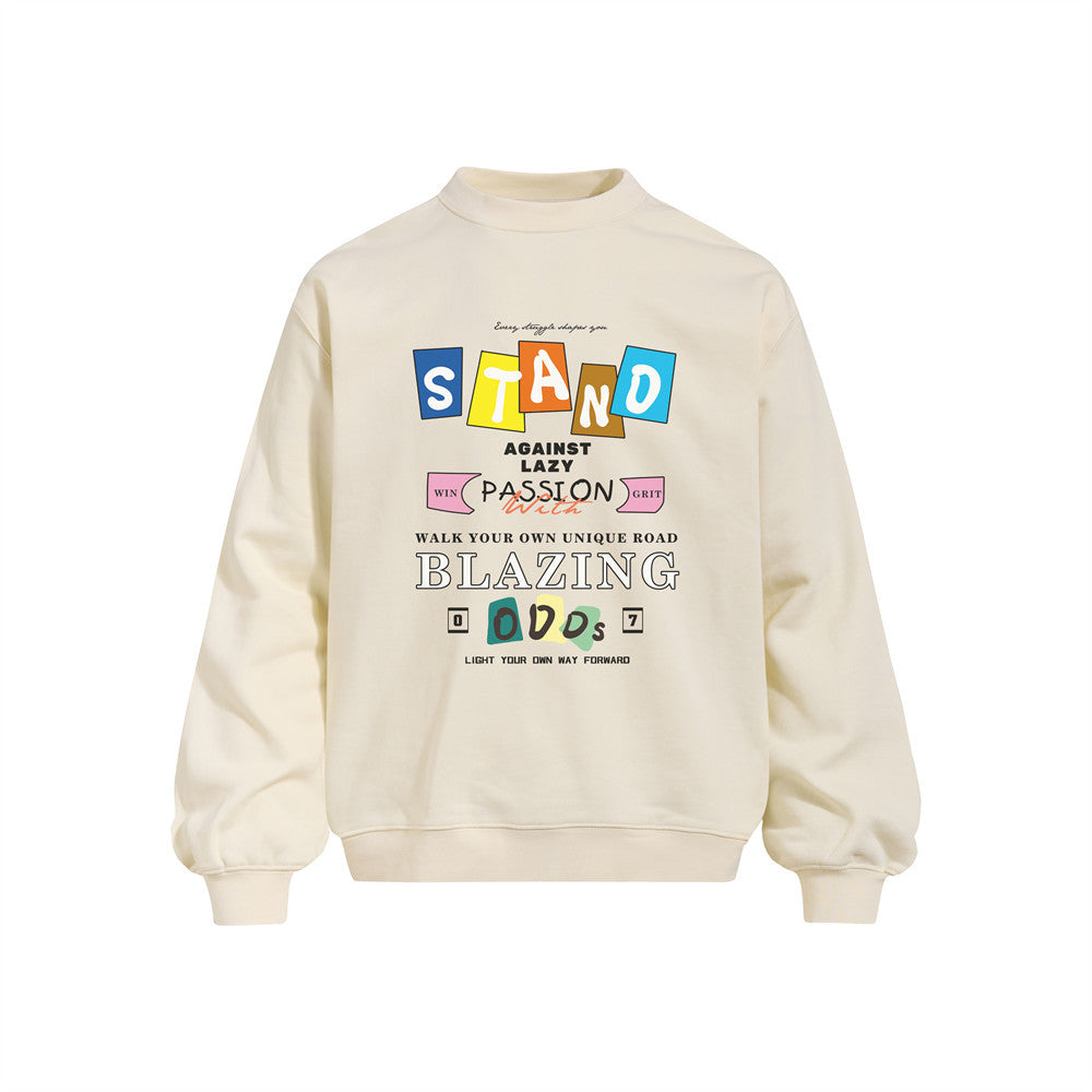 Oversized Graphic Print Crew Neck Sweatshirt – Stand Blazing Odds Design