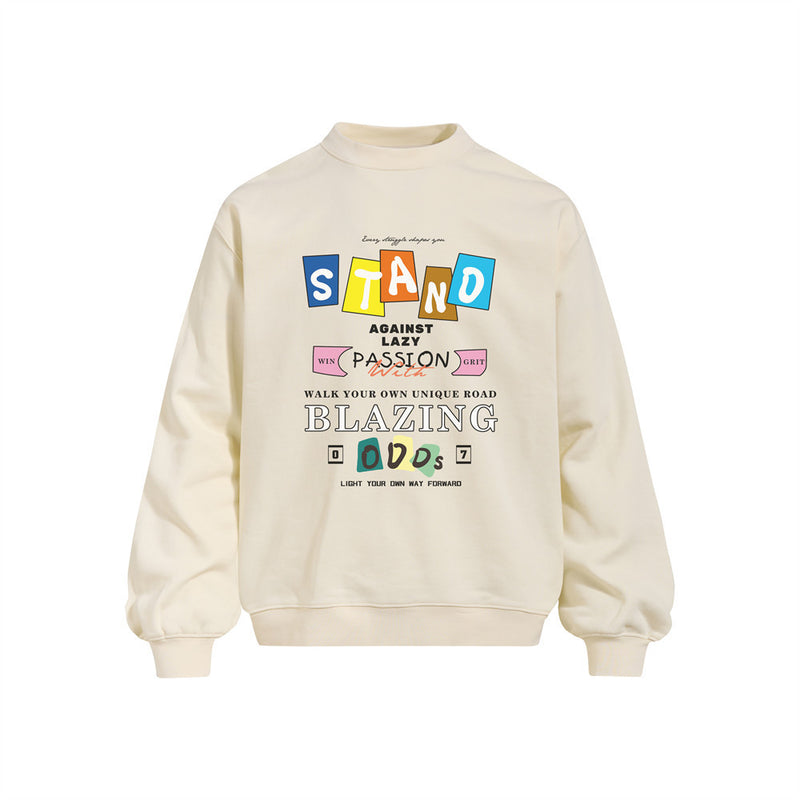 Oversized Graphic Print Crew Neck Sweatshirt – Stand Blazing Odds Design
