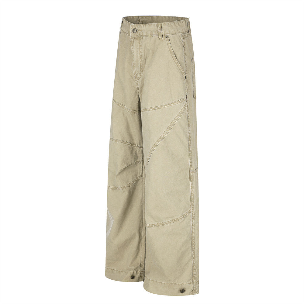 Wide-Leg Cargo Pants with Deconstructed Patchwork Seam Detail
