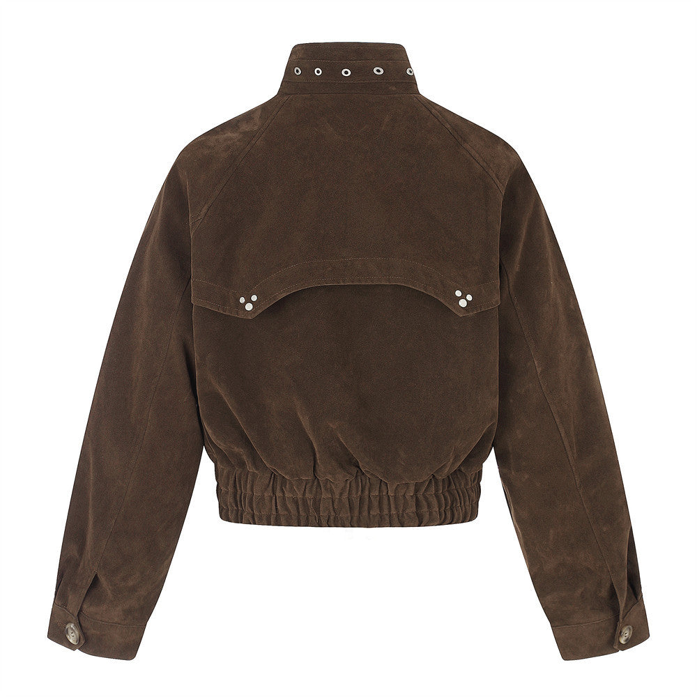 Mens Bomber Jacket – Cropped Stand Collar Zip-Up with Metal Hardware