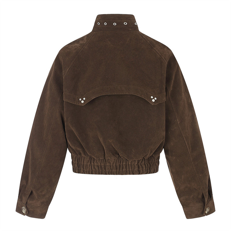 Mens Bomber Jacket – Cropped Stand Collar Zip-Up with Metal Hardware