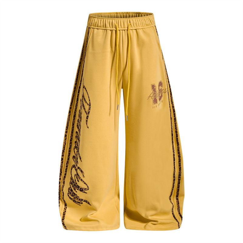 Wide-Leg Sweatpants with Leopard Print Side Panels & Varsity Graphic