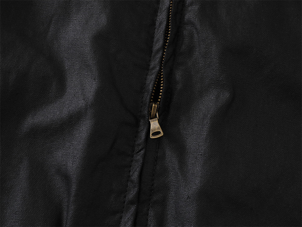 Blouson bomber homme noir à col montant – Harrington enduit coupe décontractée