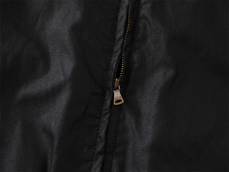Blouson bomber homme noir à col montant – Harrington enduit coupe décontractée