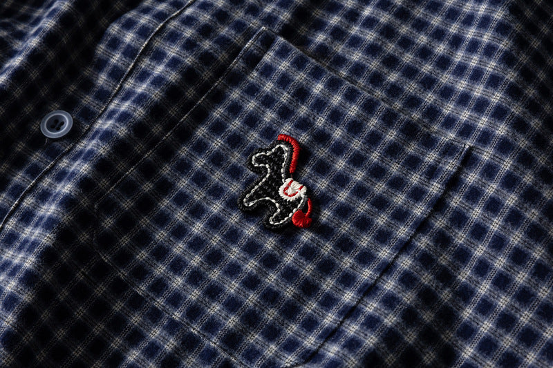 Men's Plaid Flannel Oversized Button-Down Shirt with Embroidered Pocket Patch