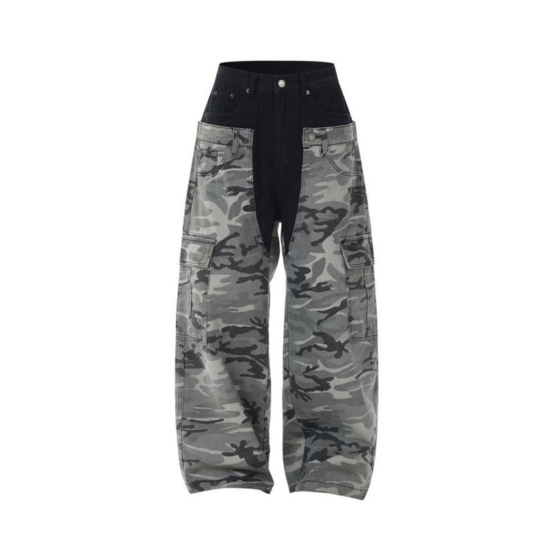 Men's Camo Cargo Pants – Faux Two-Piece Baggy Wide-Leg Denim