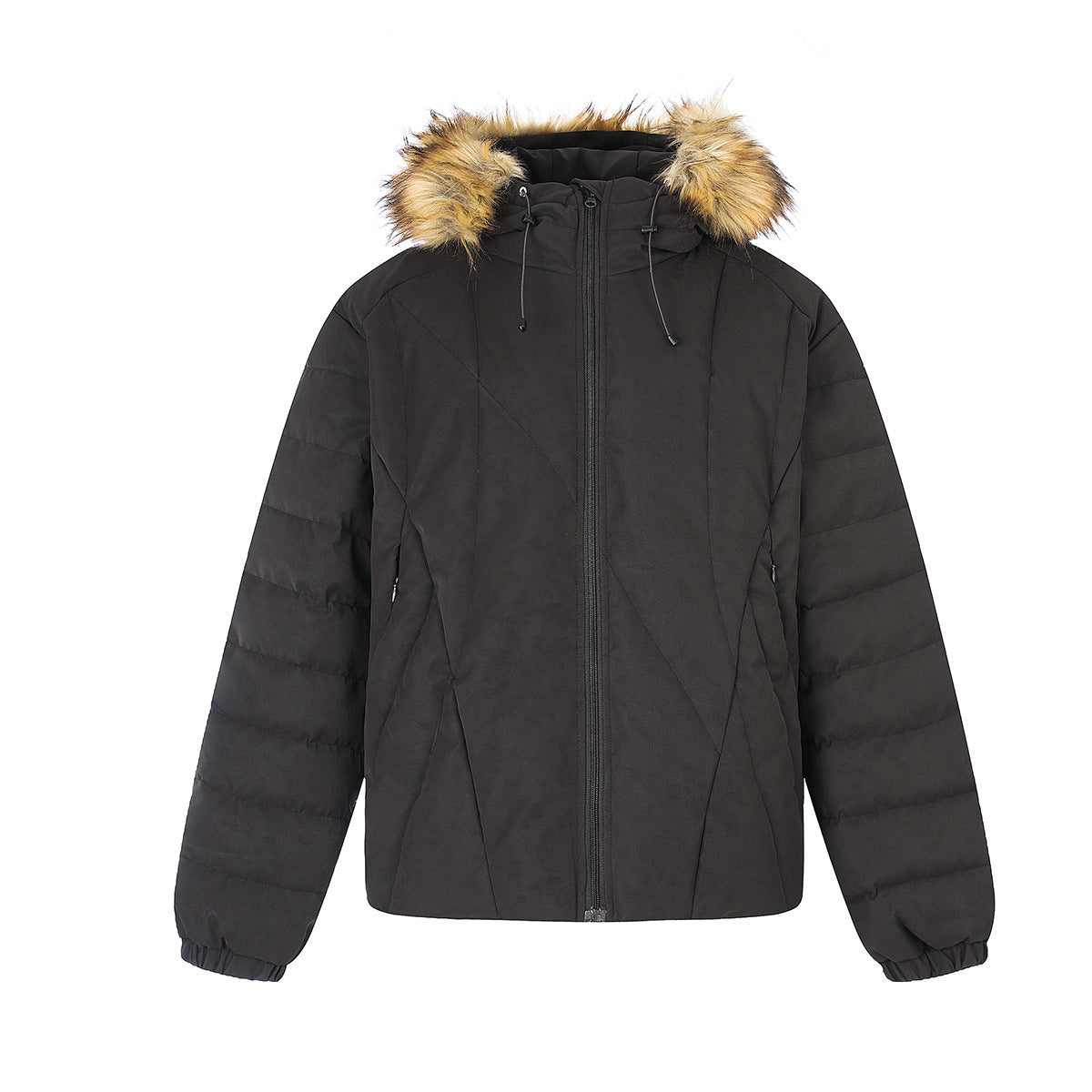 Quilted Puffer Jacket with Faux Fur Trim Hood