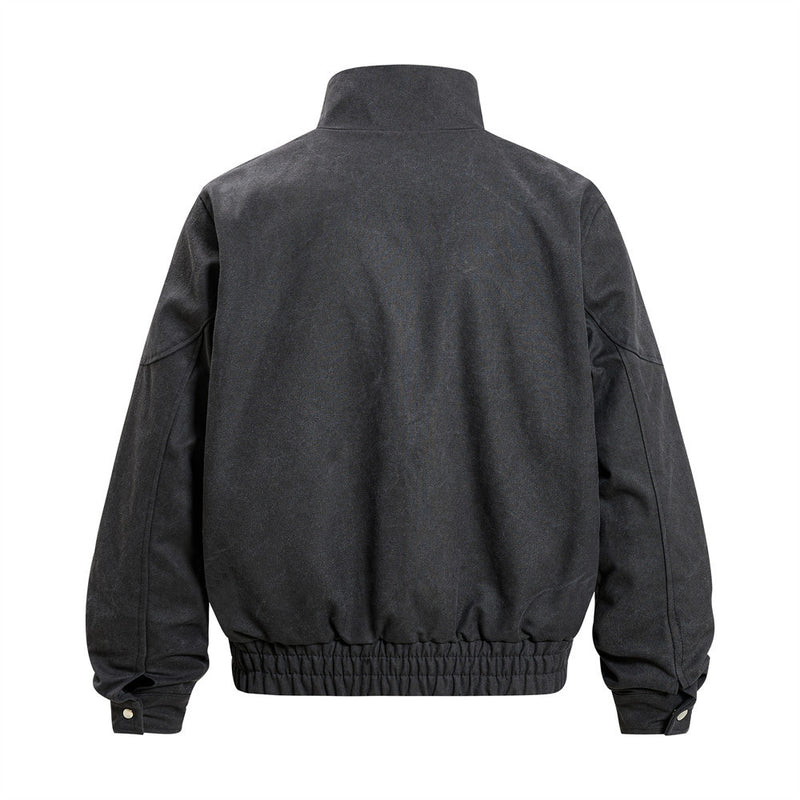 Men's Stand Collar Bomber Jacket with Sculptural Seam Detail