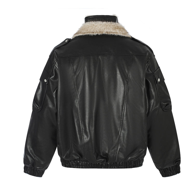 Faux Leather Fur-Lined Bomber Jacket – Cold Weather Motorcycle Jacket with