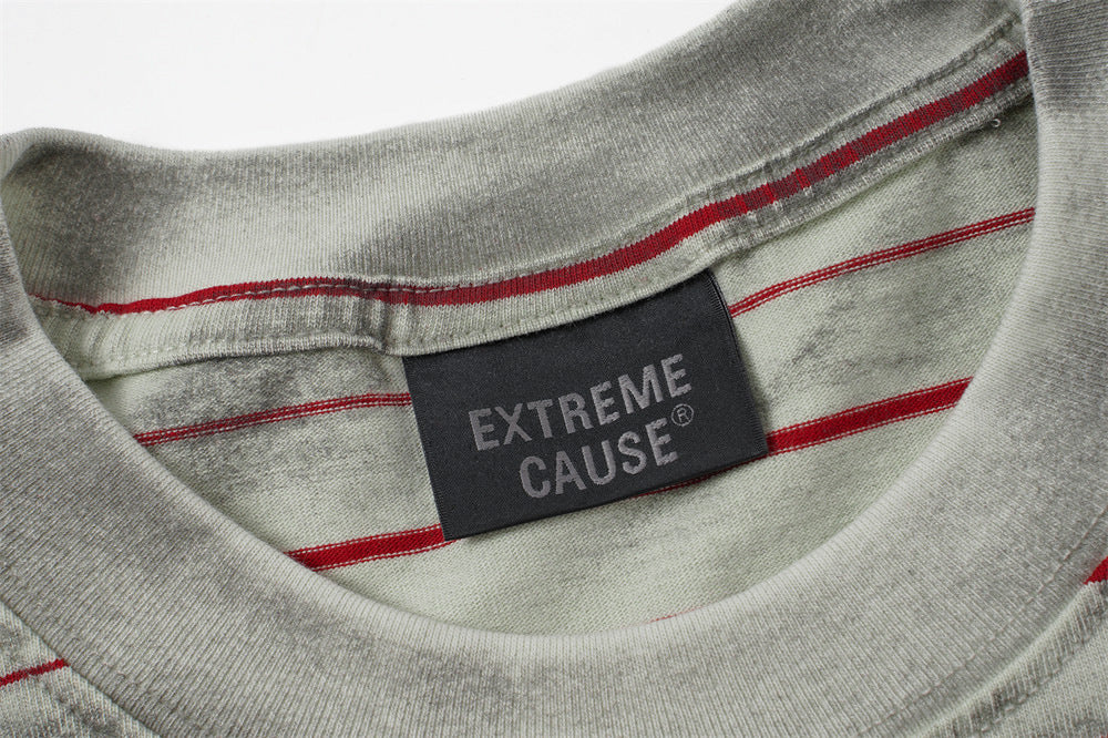 Distressed Stripe Patchwork Oversized T-Shirt | Washed Irregular Spliced Streetw