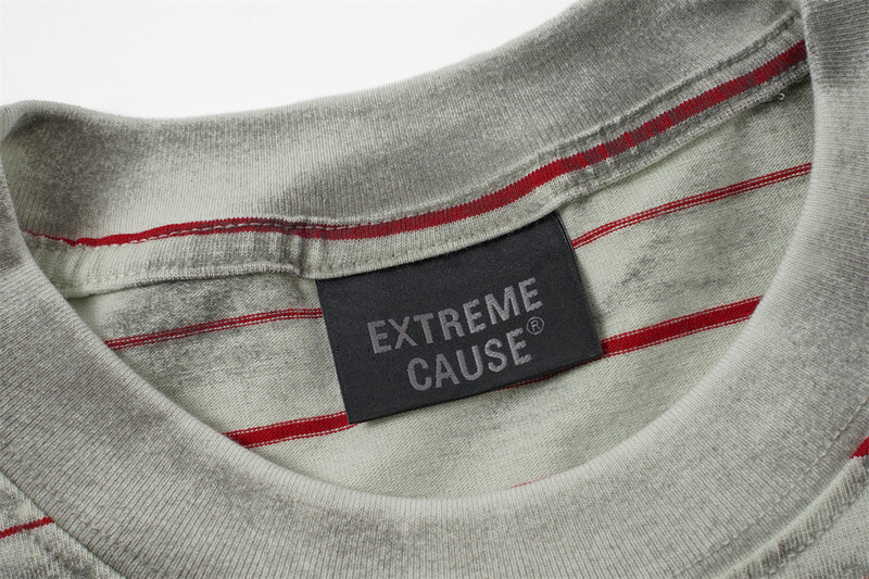 Distressed Stripe Patchwork Oversized T-Shirt | Washed Irregular Spliced Streetw