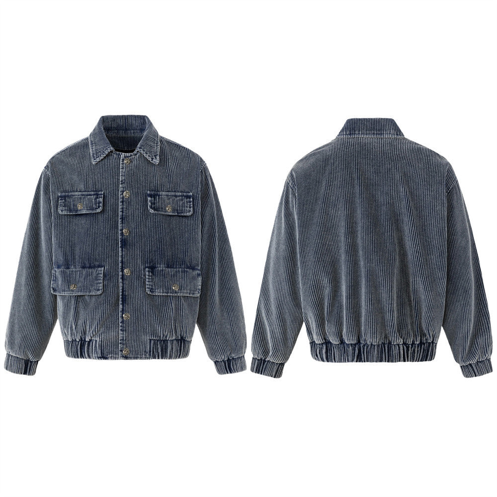 Corduroy Bomber Jacket – Men's Vintage Washed Multi-Pocket Workwear Coat