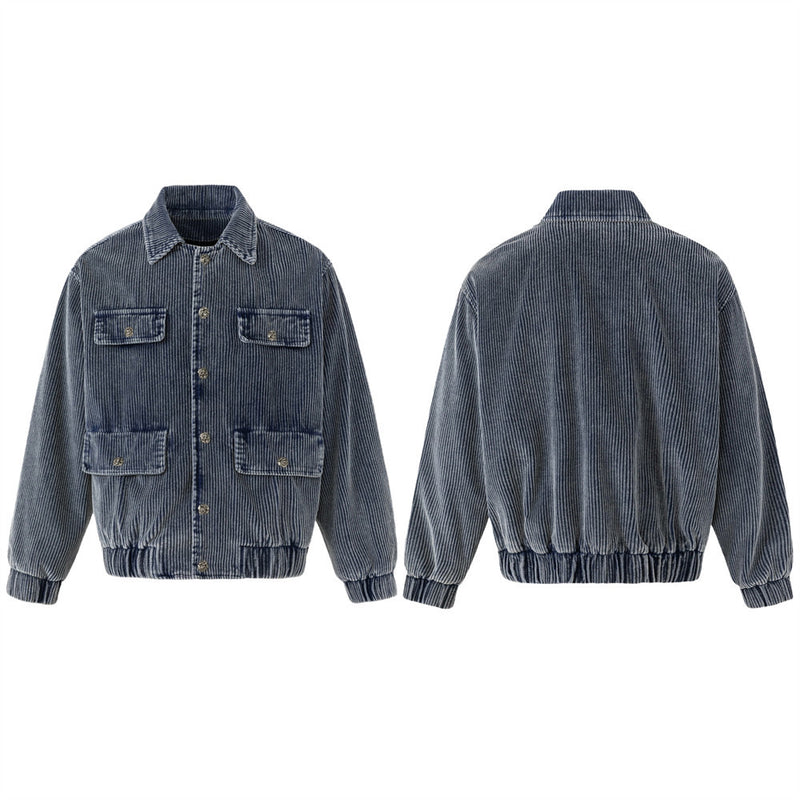 Corduroy Bomber Jacket – Men's Vintage Washed Multi-Pocket Workwear Coat