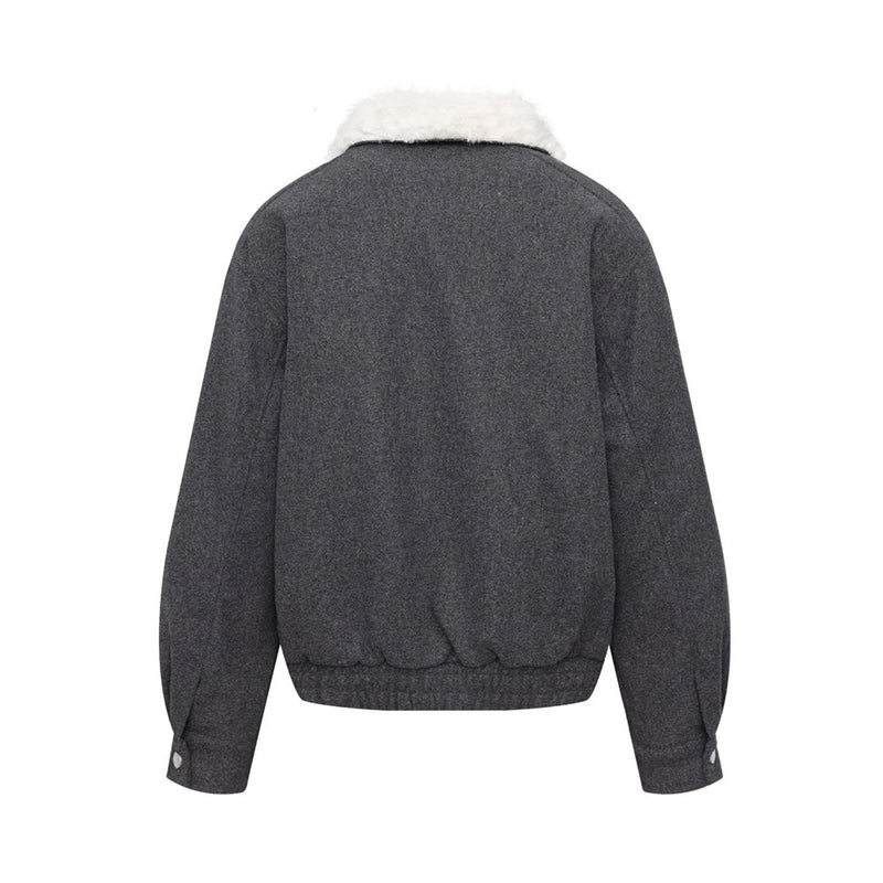 Wool Bomber Jacket Men – Shearling Collar, Metal Clasp Closure, Charcoal