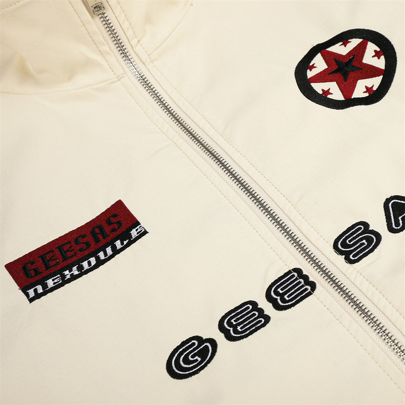 カラーブロックトラックスーツセット｜スタンドカラージップジャケット＆レタリング入りワイドレッグパンツ