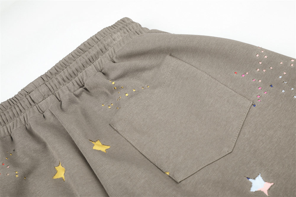 Colorful Star Print Wide-Leg Sweatpants – Relaxed Fit Curved Hem Casual Pants