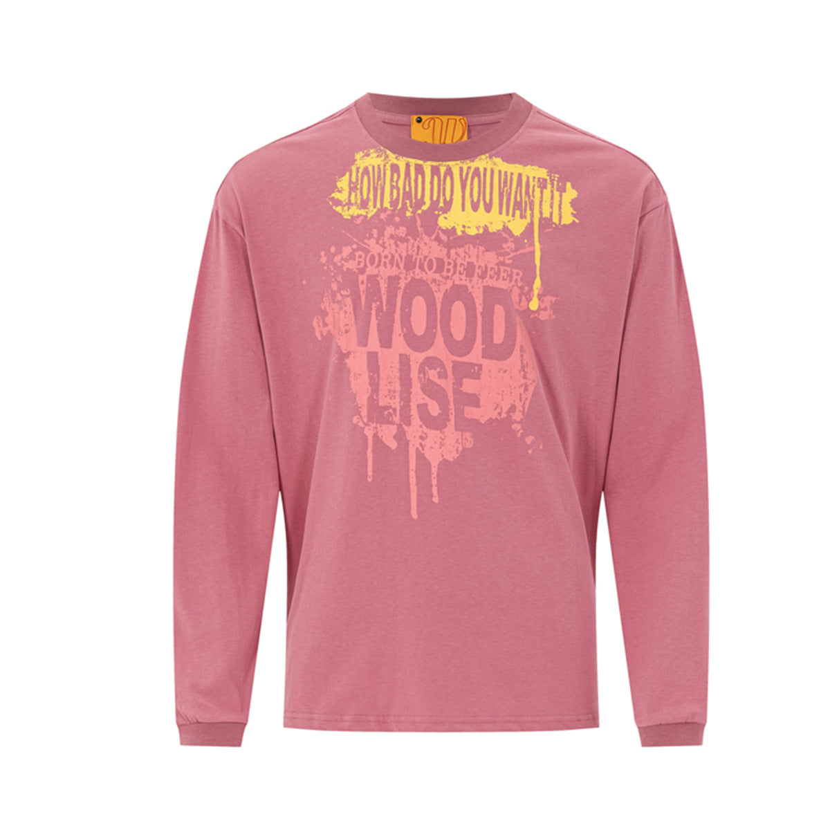 T-shirt graphique à manches longues, imprimé éclaboussures de peinture graffiti rose poudré, col rond et coupe décontractée