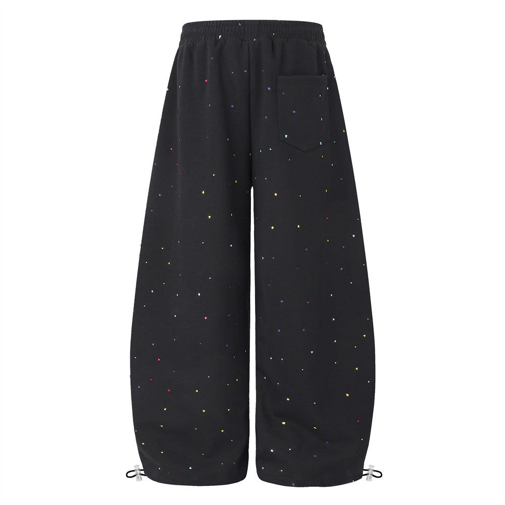 Wide-Leg Sweatpants Men – Allover Star Print & Embroidered Logo Streetwear