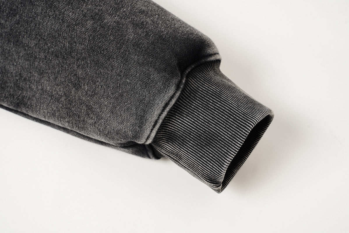 Vintage Washed Fleece-Lined Bomber Jacket – Boxy Fit Men's Zip-Up Outerwear