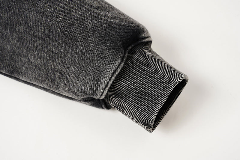 Vintage Washed Fleece-Lined Bomber Jacket – Boxy Fit Men's Zip-Up Outerwear