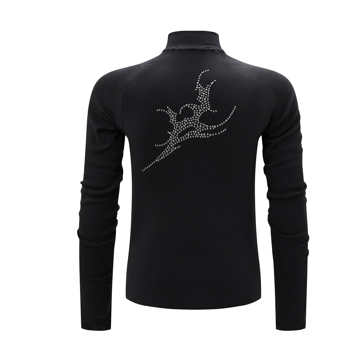 Rhinestone Dragon Mock Neck Quarter-Zip Long Sleeve Shirt