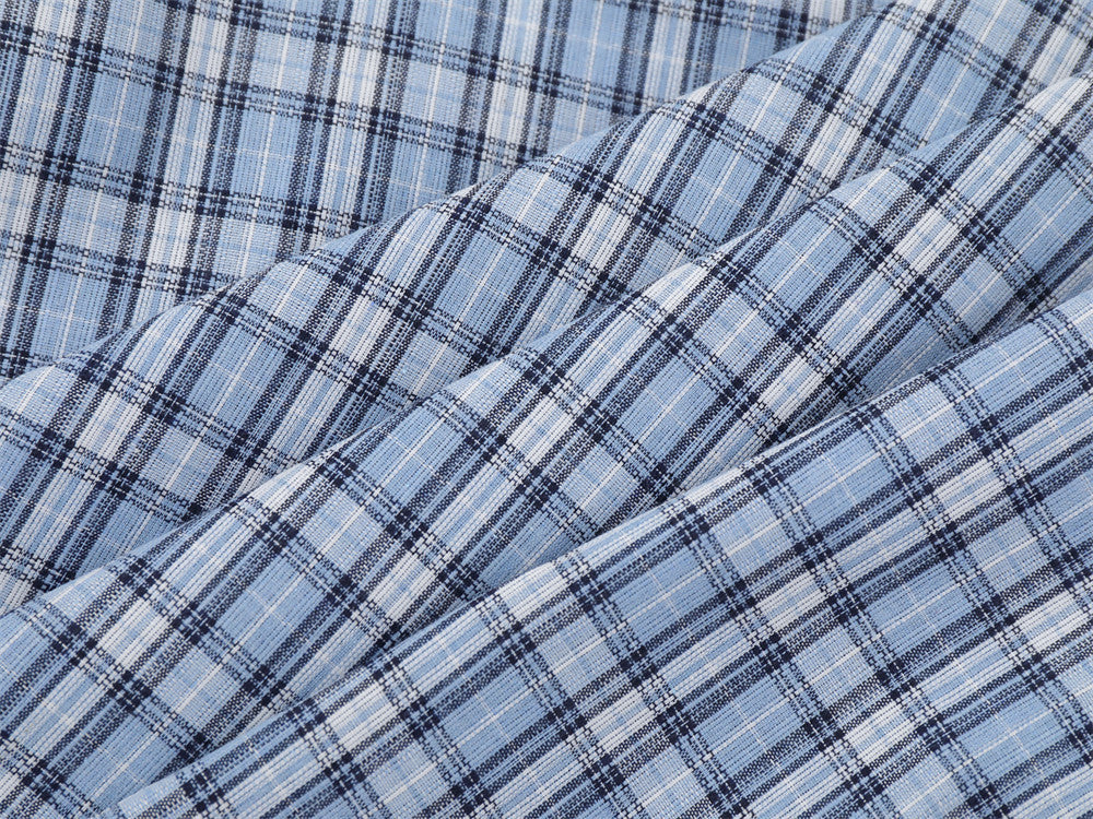 Plaid Long Sleeve Shirt with Colorblock Black Shoulder Panel and Crest