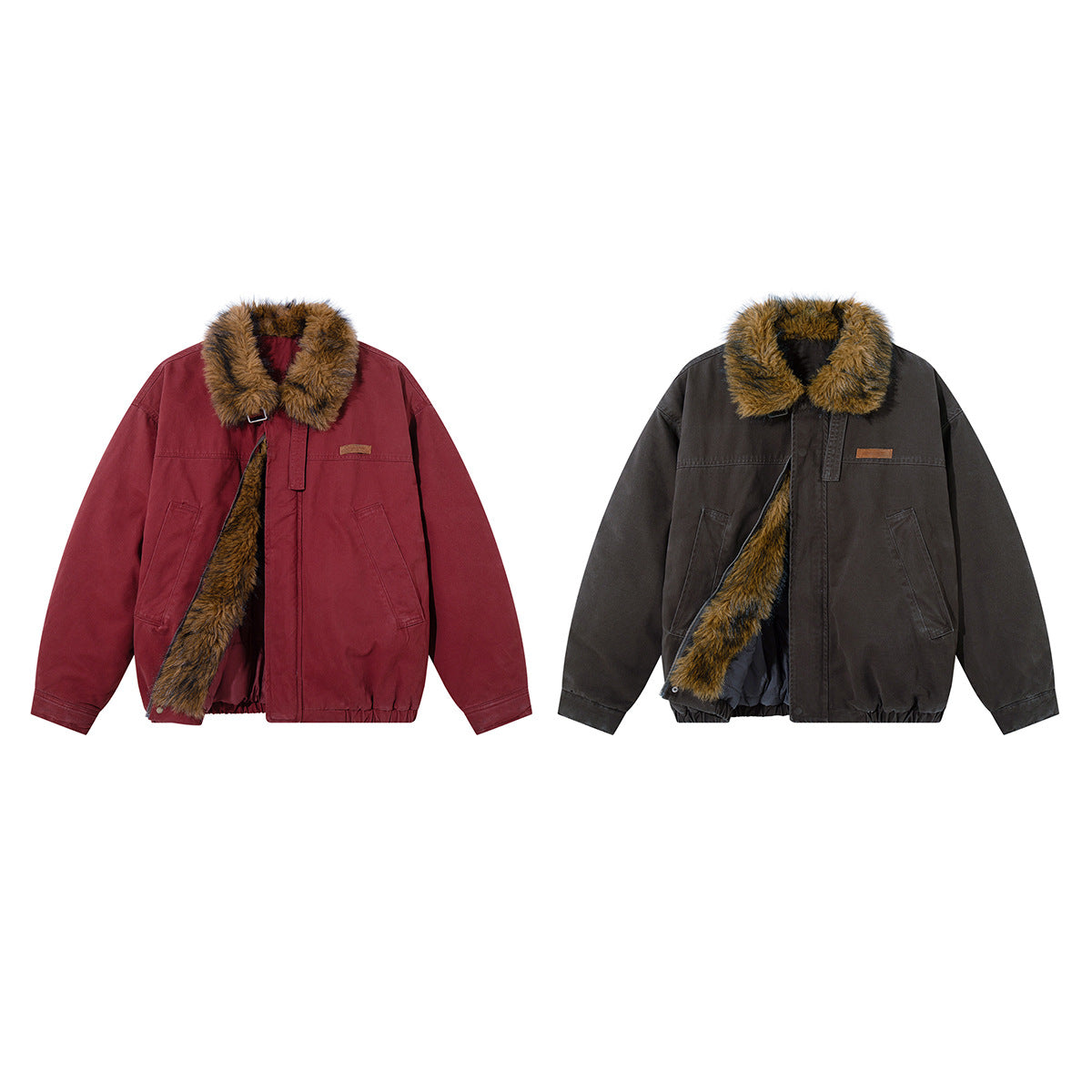 Fur Collar Bomber Jacket – Faux Fur Lined Oversized Winter Coat
