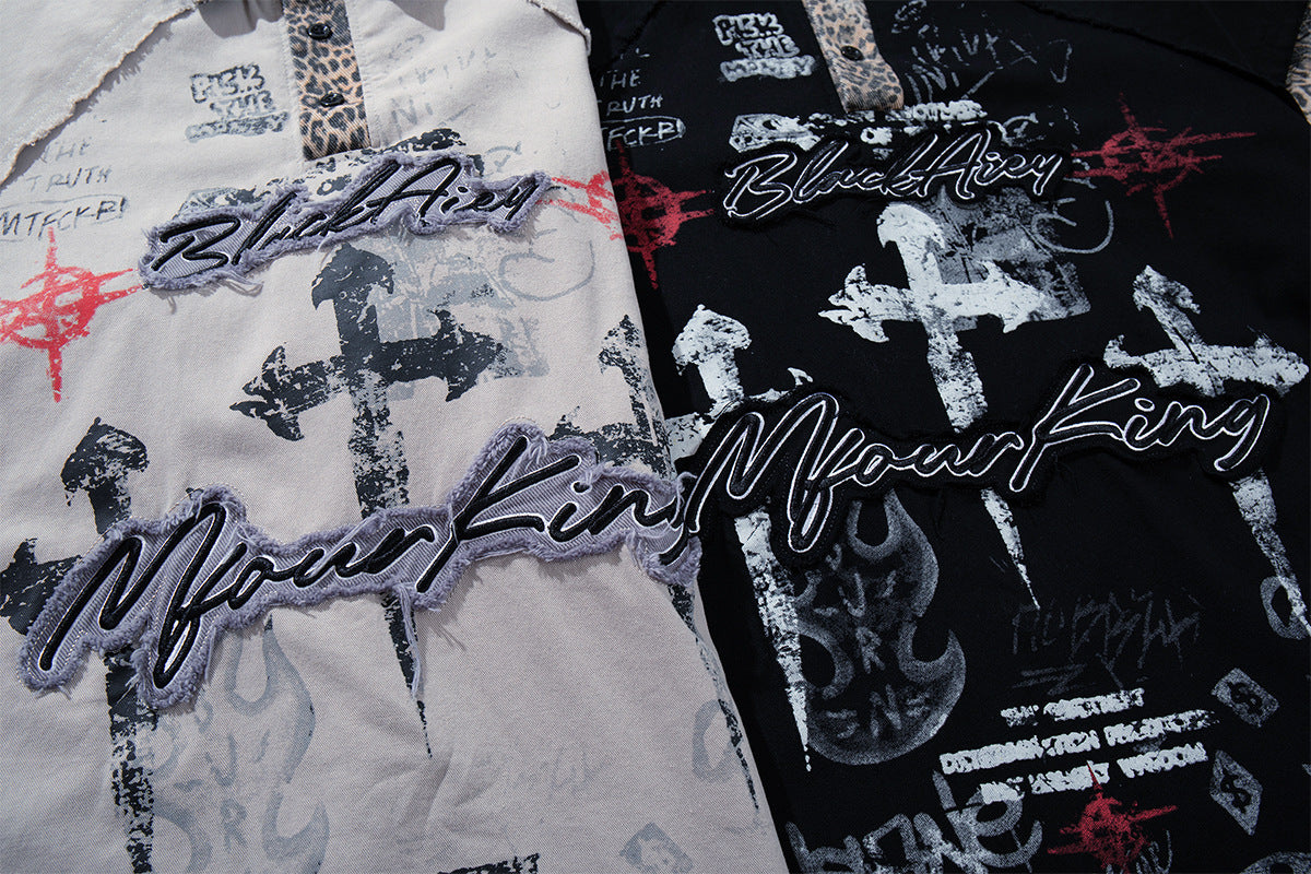 Chemise à col et manches courtes – Polo patchwork léopard graffiti