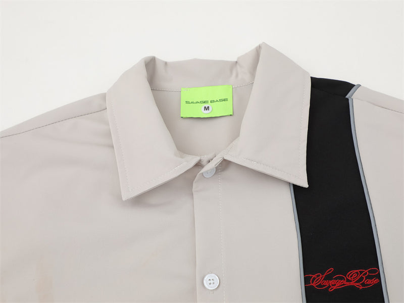 Savage Base Colorblock Bowling Shirt – Short Sleeve Button-Up with Script Logo