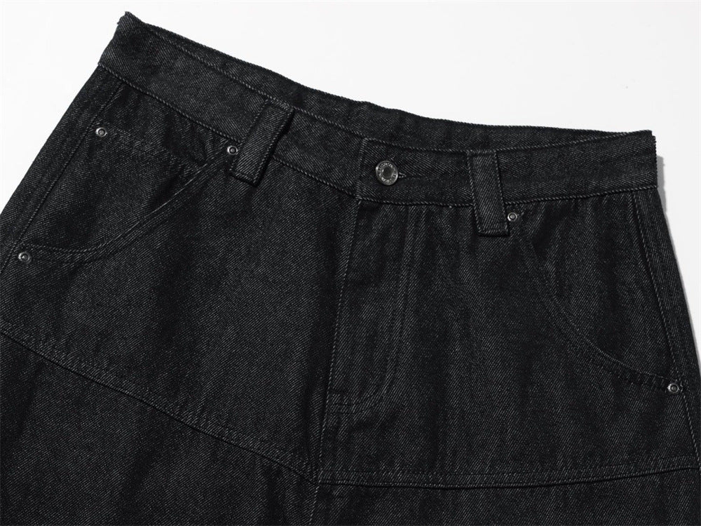 Black Baggy Cargo Jeans Men – Wide-Leg Denim with Large Utility Pockets