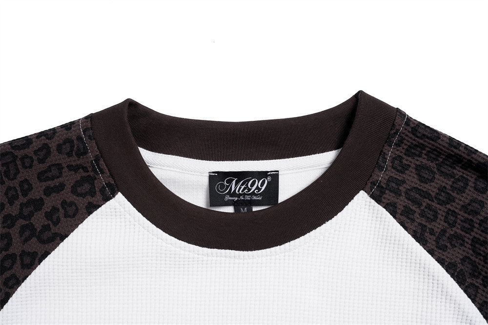 Men's Leopard Print Raglan Long Sleeve Waffle Shirt – Gothic Letter Graphic