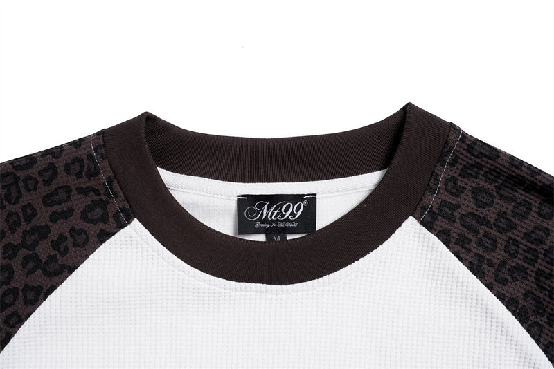 Men's Leopard Print Raglan Long Sleeve Waffle Shirt – Gothic Letter Graphic