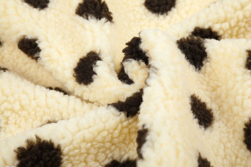 Polka Dot Sherpa Bomber Jacket with Faux Fur Hood Trim
