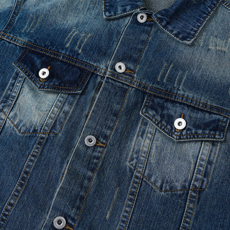 Veste en jean homme délavée et usée – Style street vintage punk