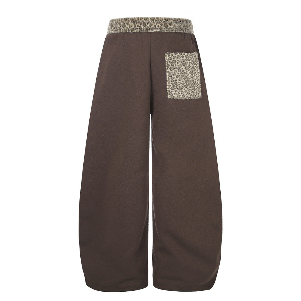 Wide-Leg Sweatpants with Leopard Print Star Patch & Drawstring Waist