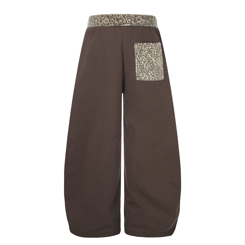 Wide-Leg Sweatpants with Leopard Print Star Patch & Drawstring Waist