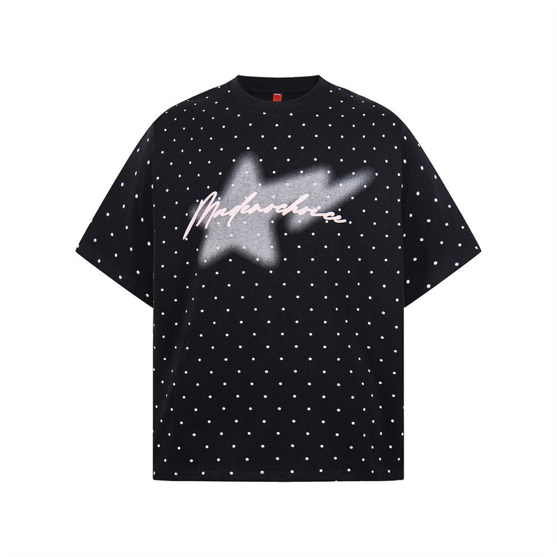 Polka Dot Star Graphic Oversized T-Shirt | Streetwear Crew Neck Tee