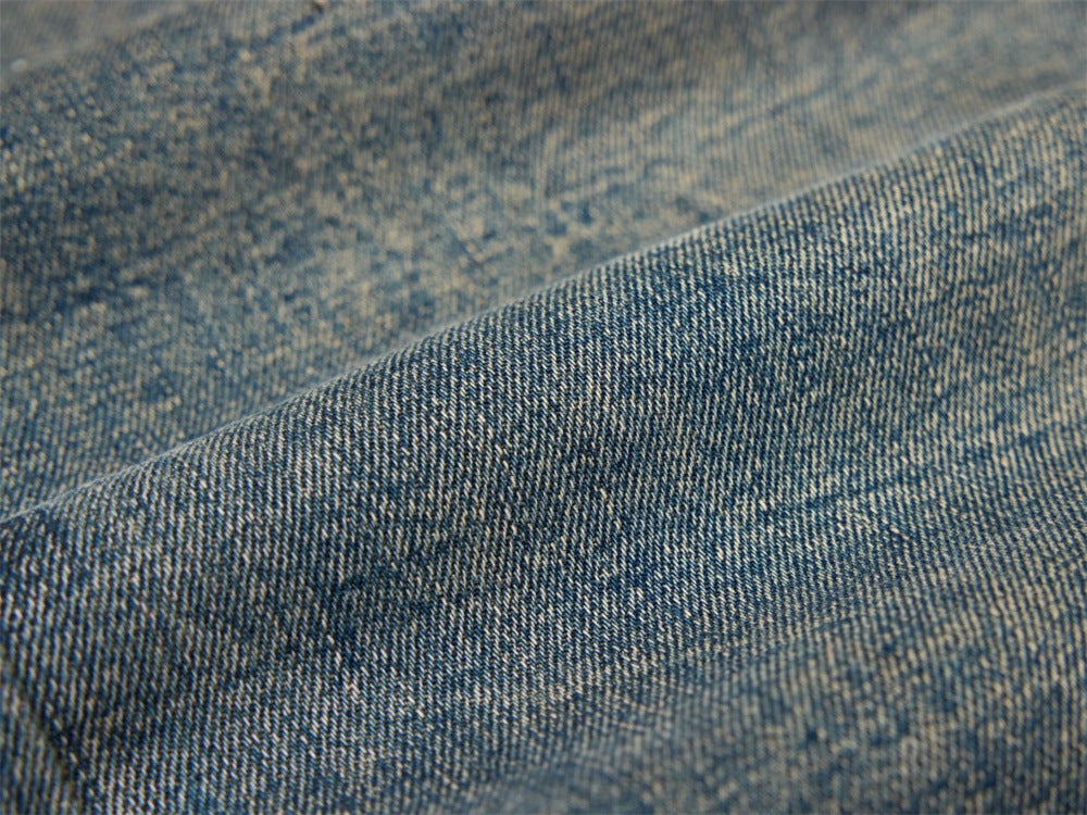 Wide-Leg Jeans Men – Vintage Wash Rhinestone Straight-Fit Denim