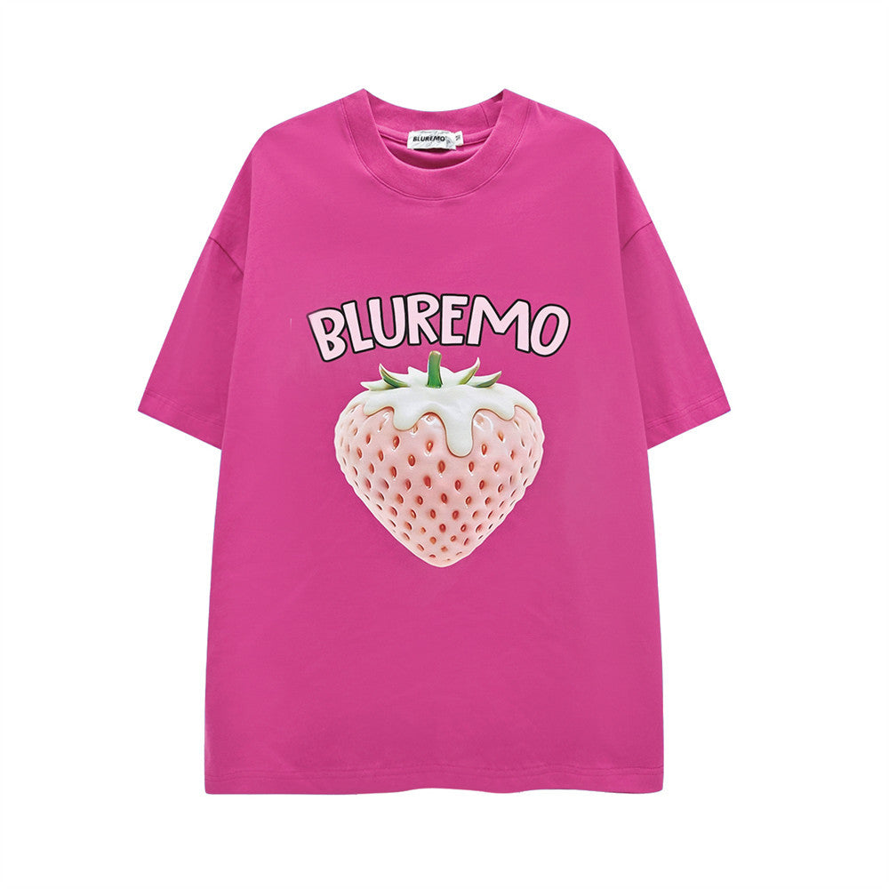 3D Strawberry Print Oversized Drop-Shoulder T-Shirt