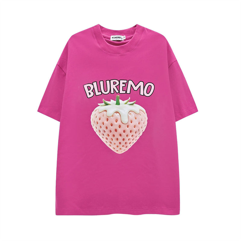 3D Strawberry Print Oversized Drop-Shoulder T-Shirt