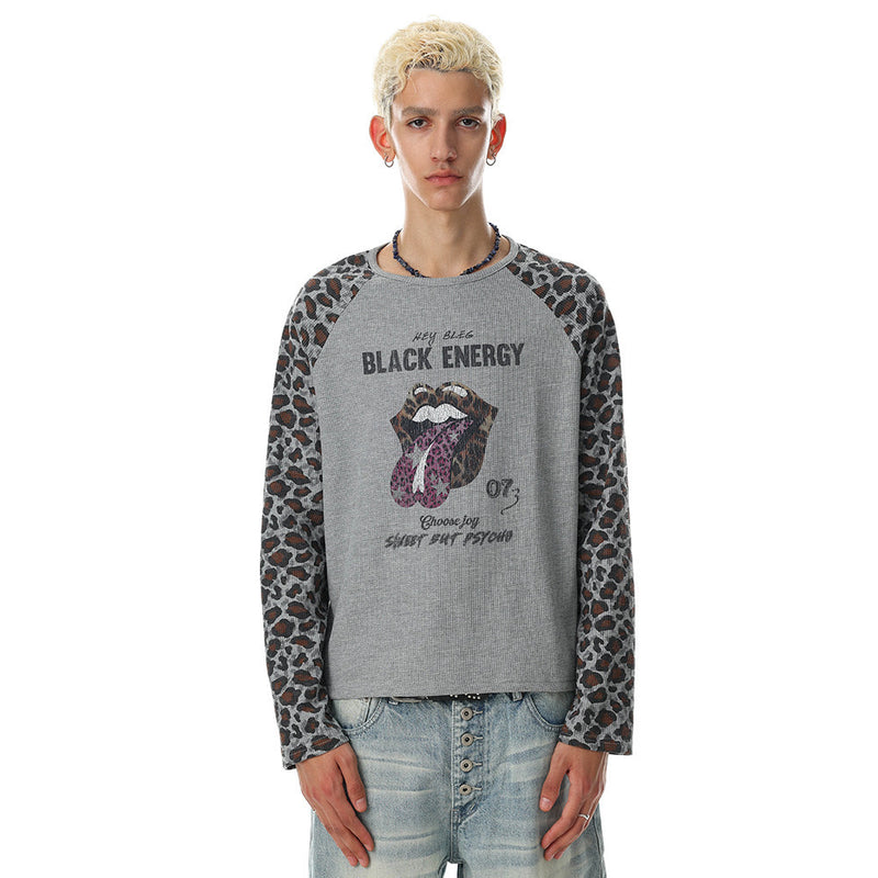 Leopard Print Raglan Long Sleeve Tee – Men's Streetwear Graphic Shirt