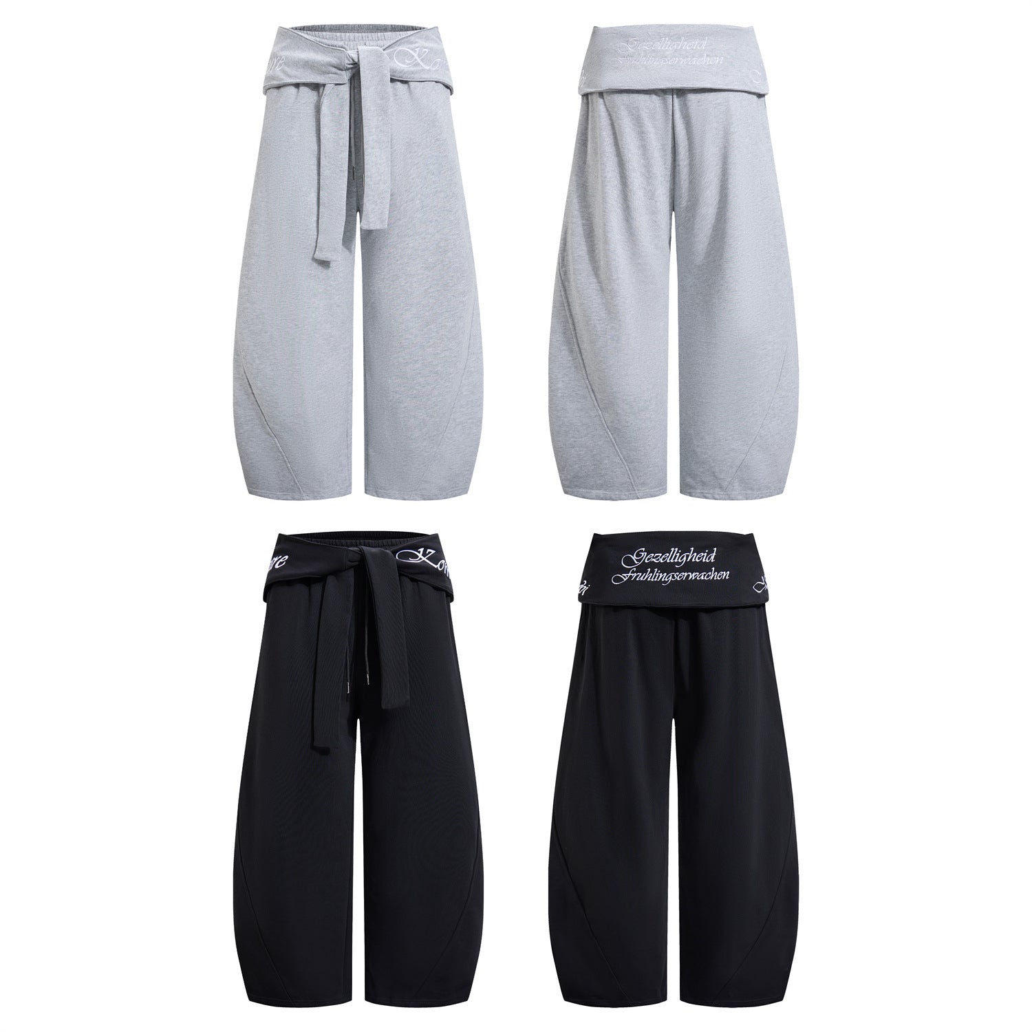 Wide-Leg-Sweathose mit Umschlagbund und Bindegürtel