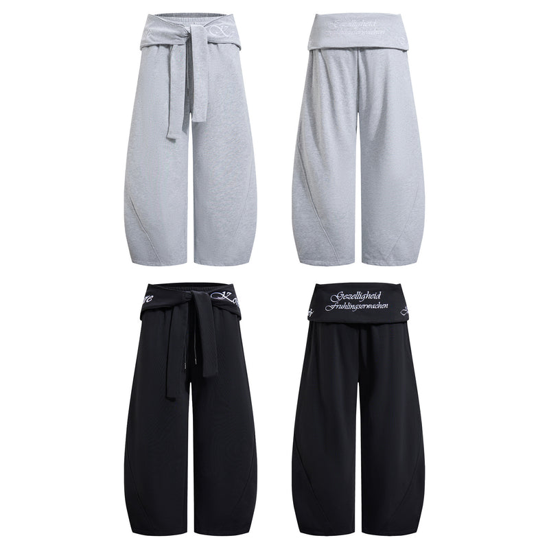 Wide-Leg-Sweathose mit Umschlagbund und Bindegürtel